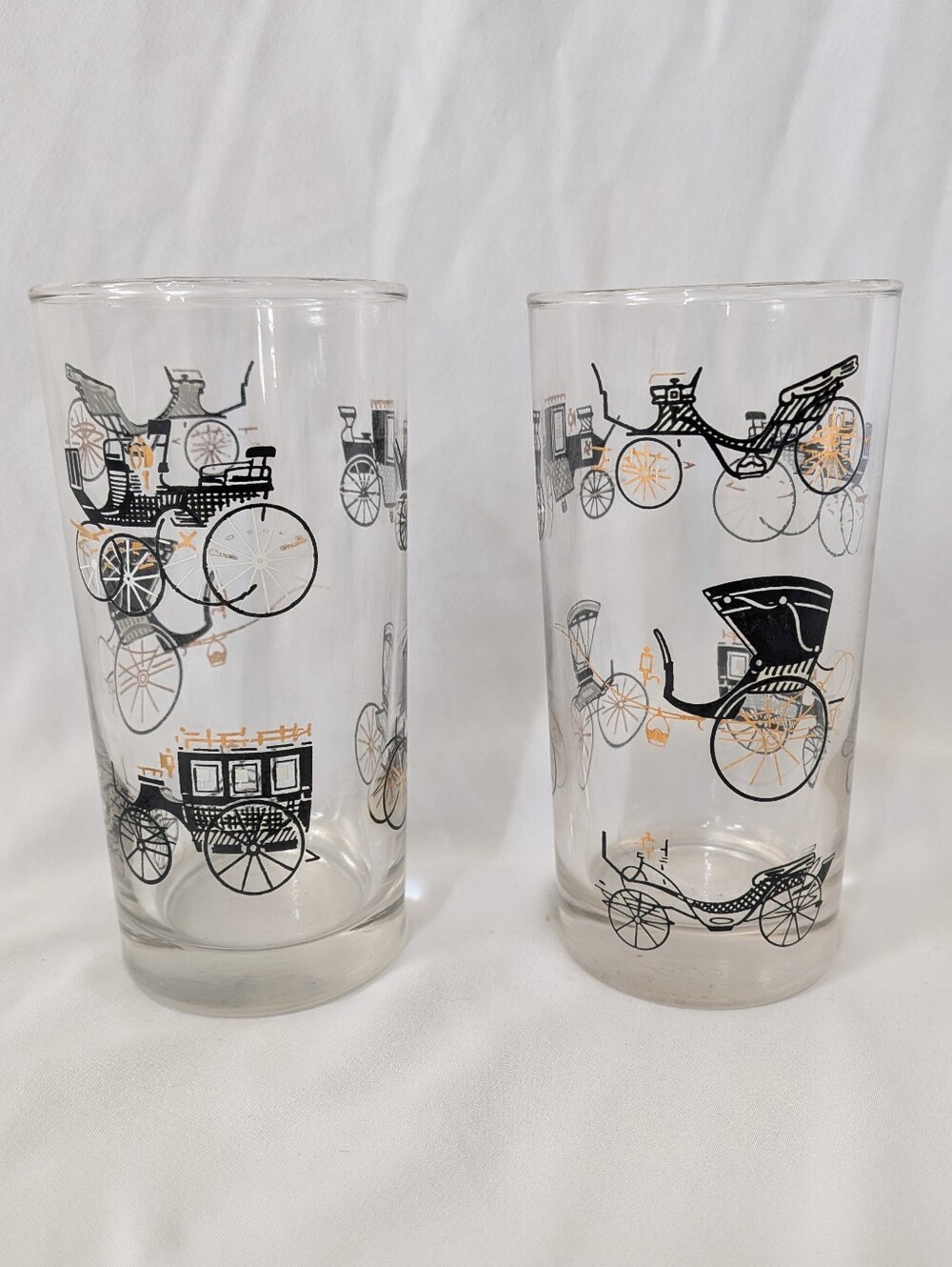 Vintage Libbey Curio Horse Carriage Buggy 5.5" MCM Drinking Glasses Set of 2